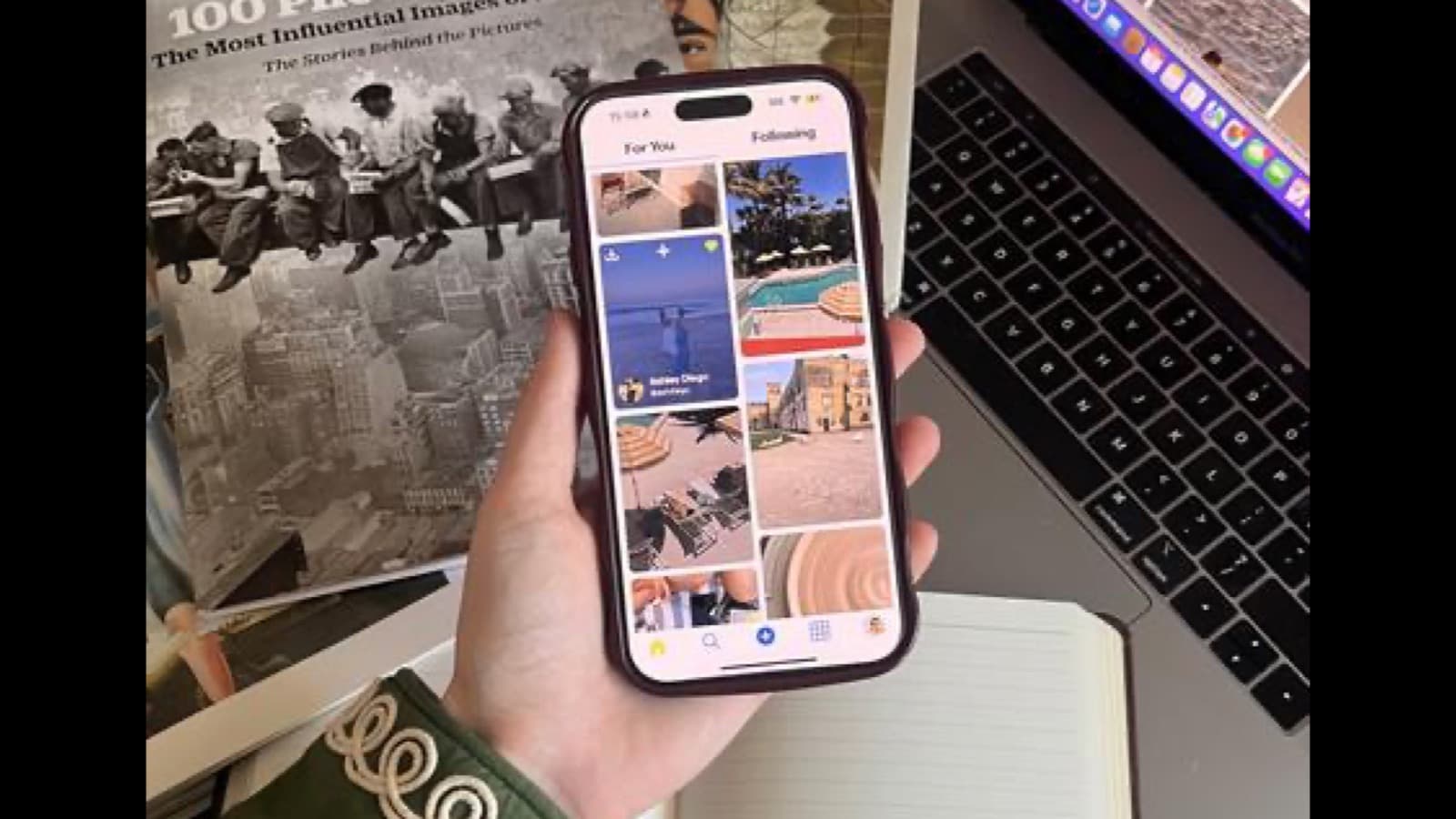 Smartphone showing TikTok feed with analytics overlay