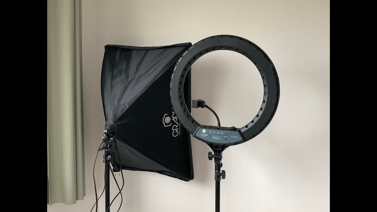 Ring light setup with smartphone mounted in the center, ready for live streaming